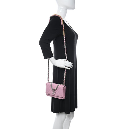 Chanel Lambskin Quilted Chanel 19 Wallet On Chain WOC Dark Pink 2 of 12
