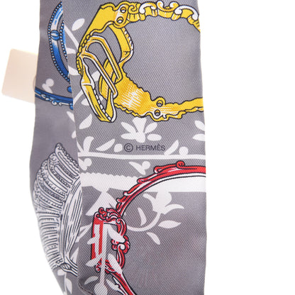 Hermes Silk Etriers Remix Twilly Gris Acier Rouge Jaune 4 of 4