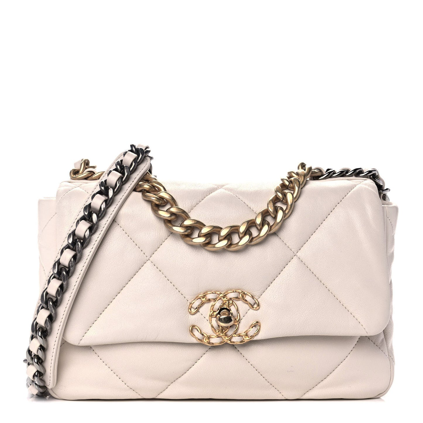 Lambskin Quilted Medium Chanel 19 Flap Light Beige