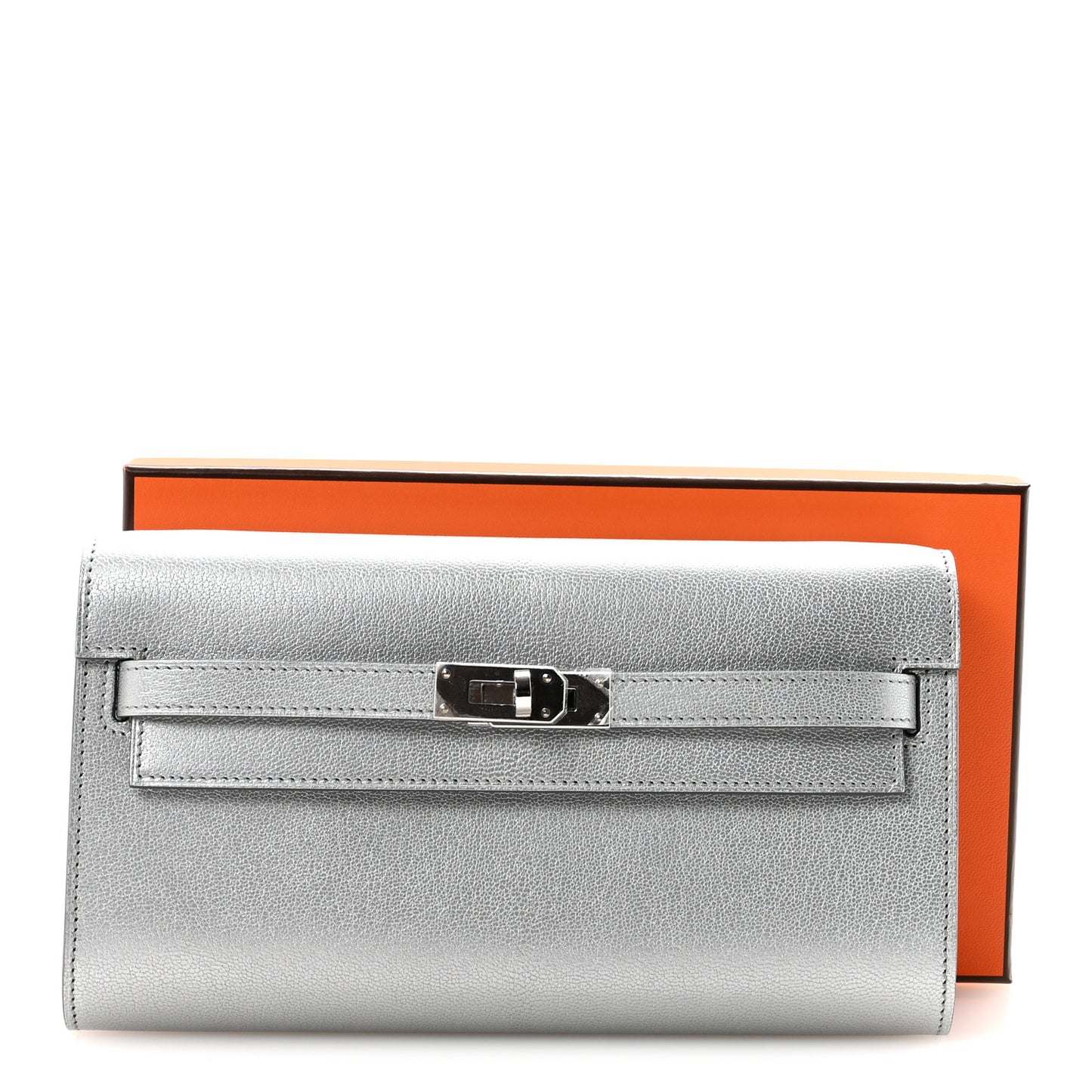 Metallic Chevre Chamkilight Kelly Wallet To Go Argent