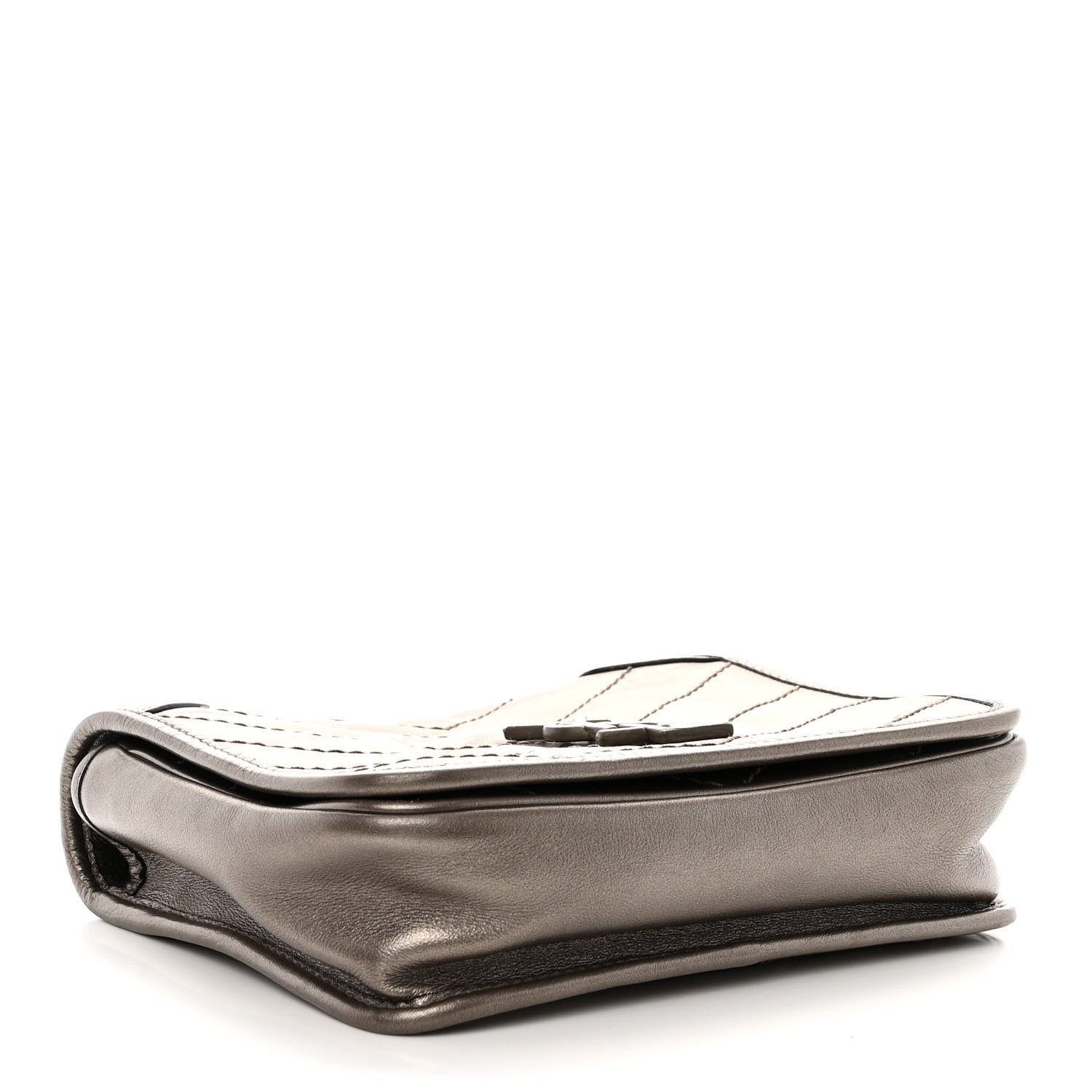 Saint Laurent Metallic Calfskin Matelasse Monogram Niki Chain Wallet Platinum 4 of 13