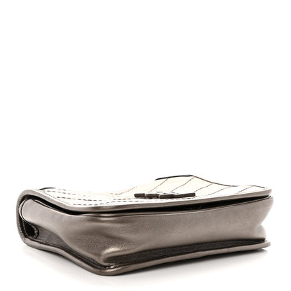 Saint Laurent Metallic Calfskin Matelasse Monogram Niki Chain Wallet Platinum 4 of 13