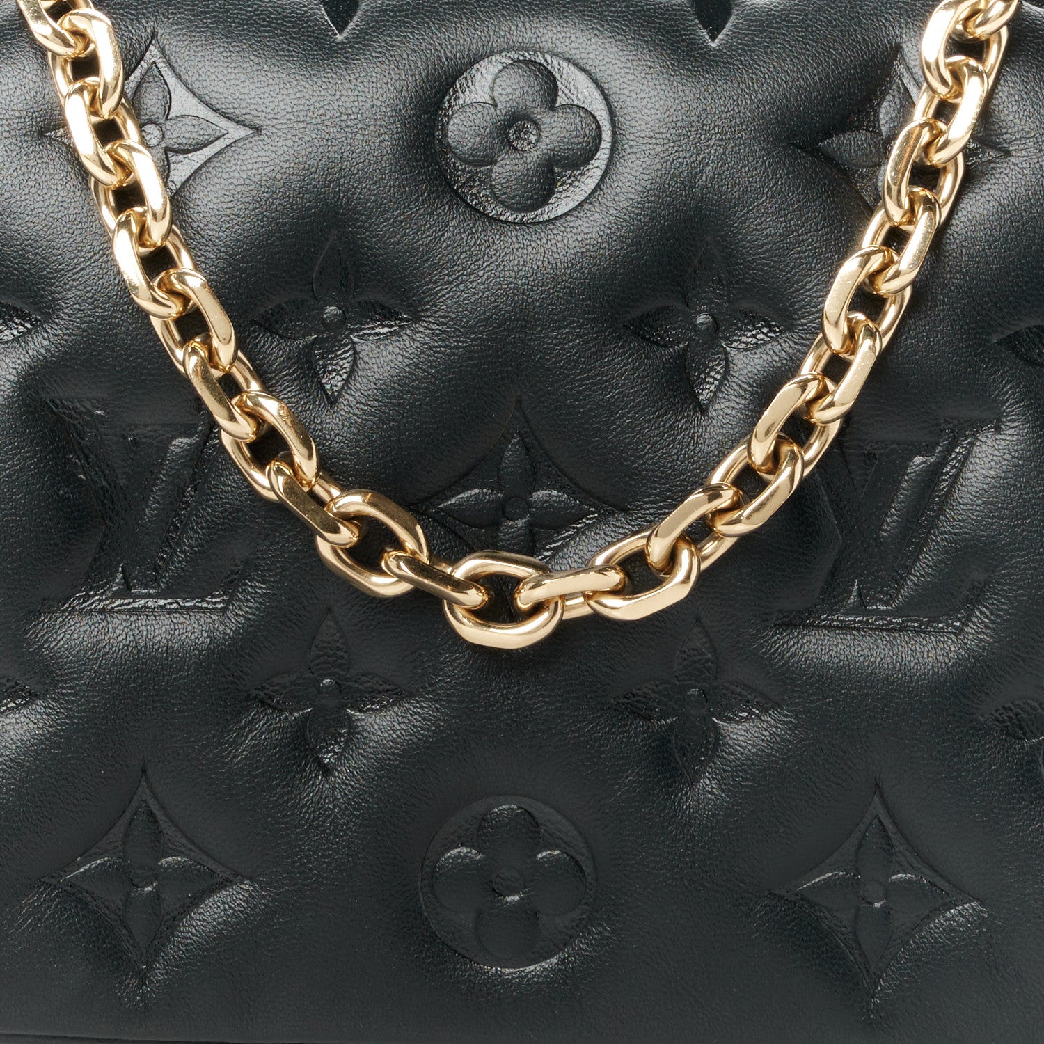 Louis Vuitton Lambskin Embossed Monogram Pochette Coussin Black 7 of 9