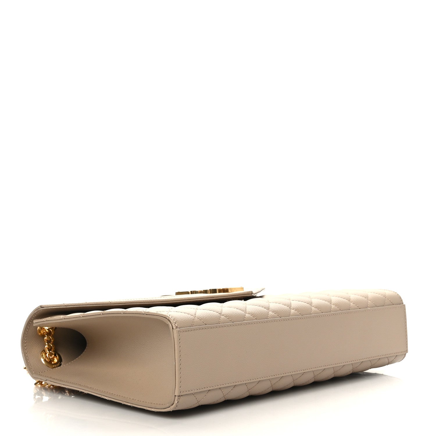 Saint Laurent Grain De Poudre Mixed Matelasse Large Triquilt Monogram Satchel Dark Beige 4 of 9
