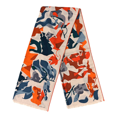 Hermes Cashmere Silk Puzzle Vegetal Rectangle Naturel Bleu Orange 1 of 4