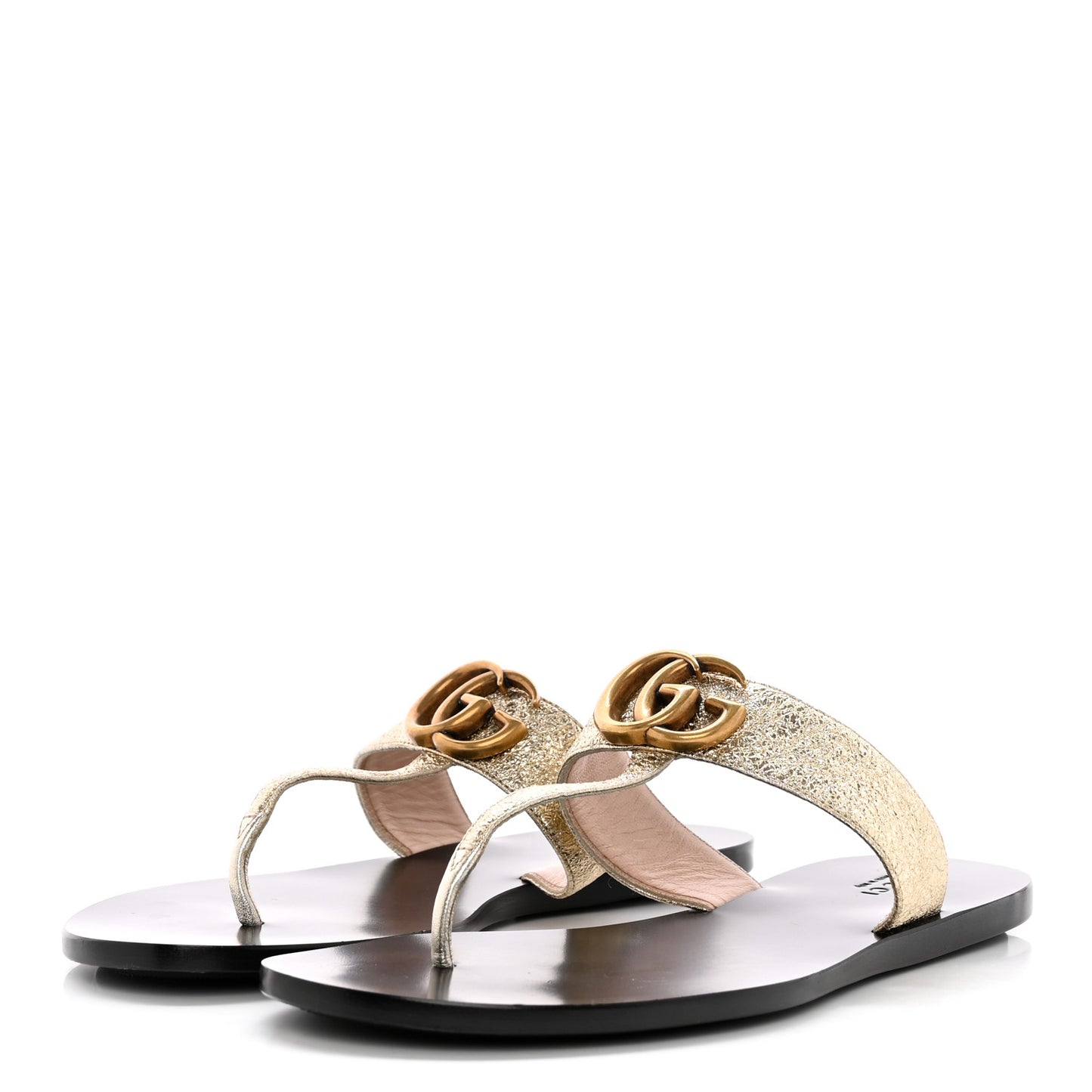 Nappa Silk Galassia GG Marmont Thong Flat Sandals 37.5 Platino