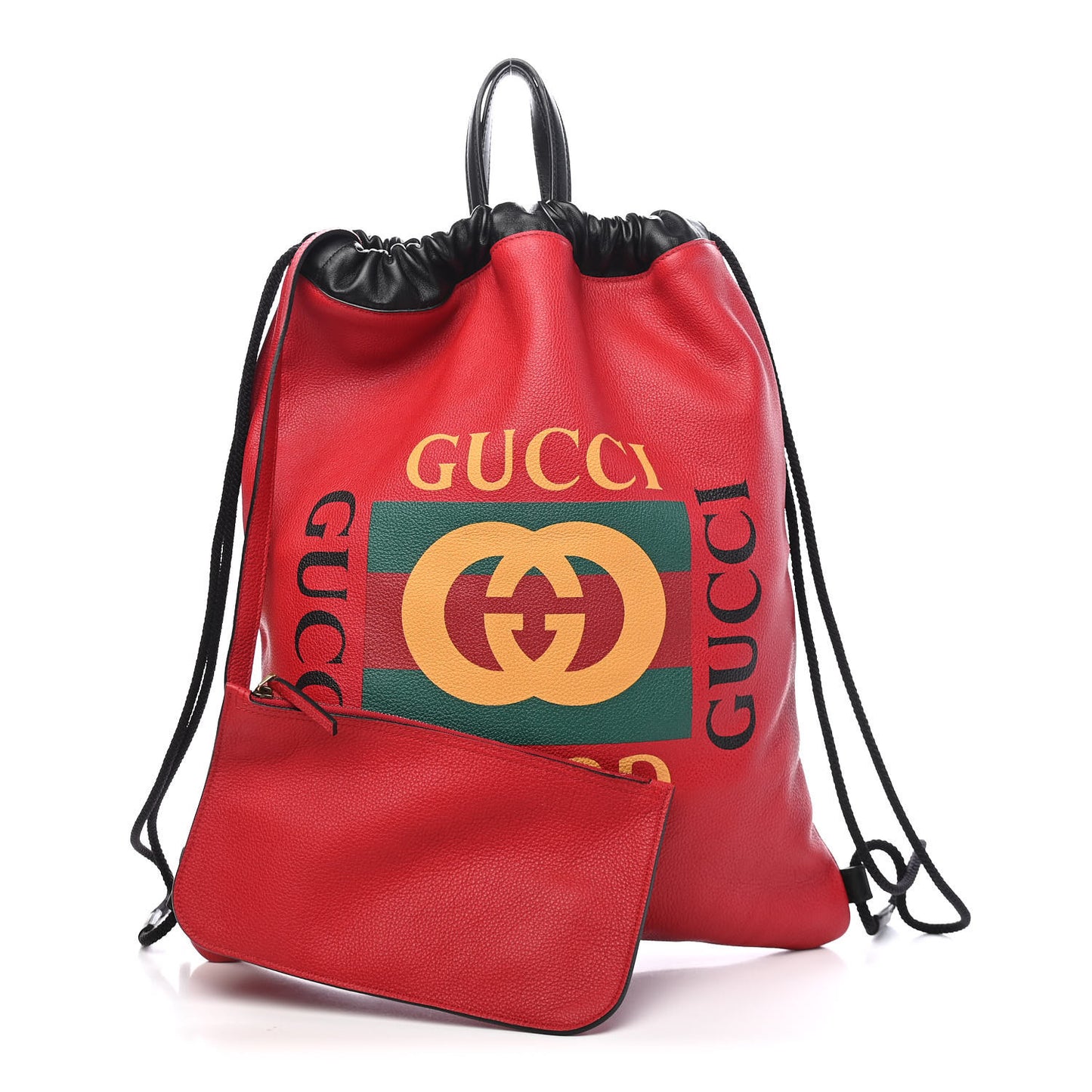Calfskin Mens Logo Drawstring Backpack Red