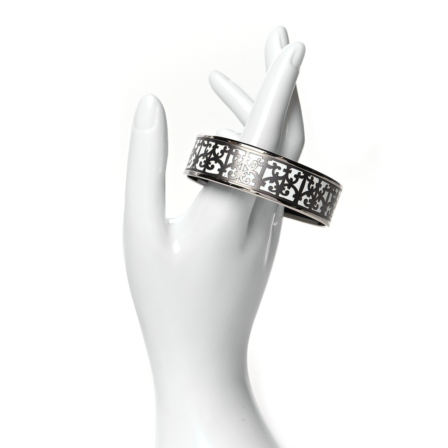 Hermes Enamel Printed Wide Balcons du Guadalquivir Bracelet 65 Silver 2 of 5