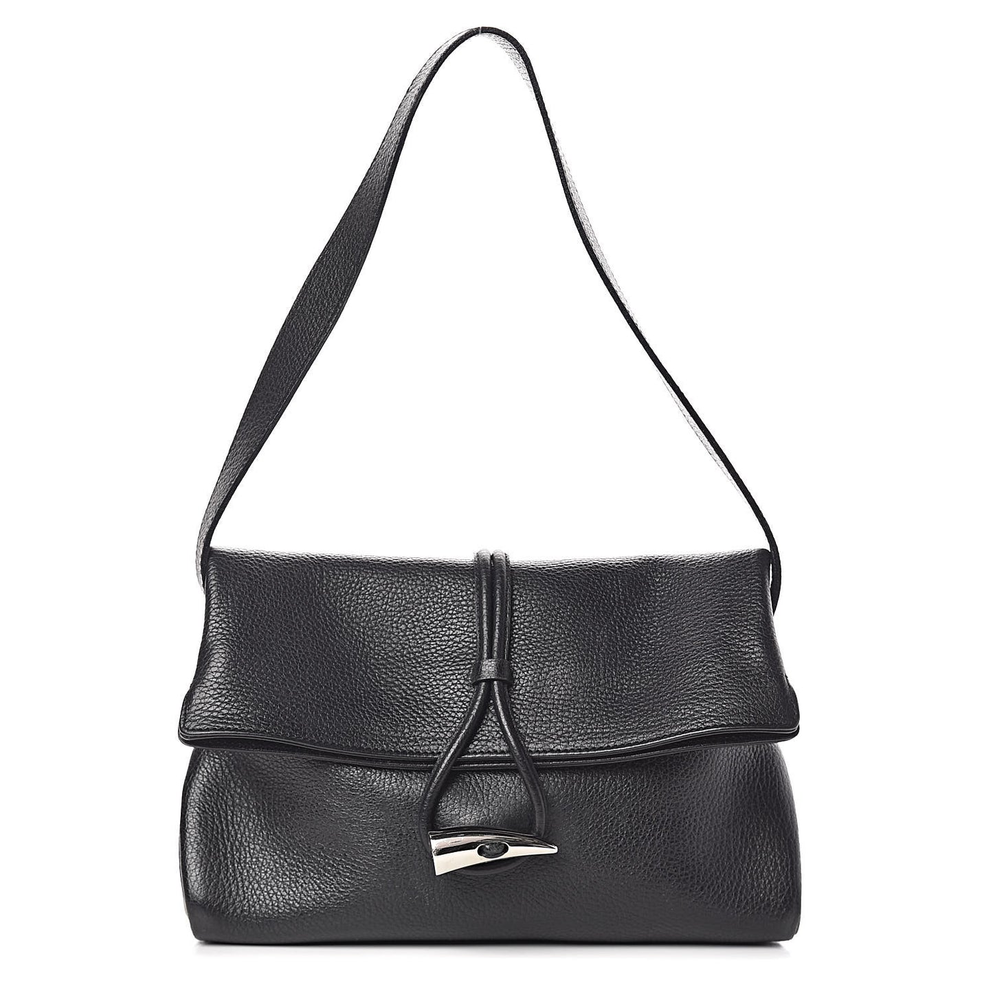 Grainy Calfskin House Check Horn Toggle Shoulder Bag Black