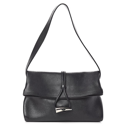 Burberry Grainy Calfskin House Check Horn Toggle Shoulder Bag Black 1 of 12