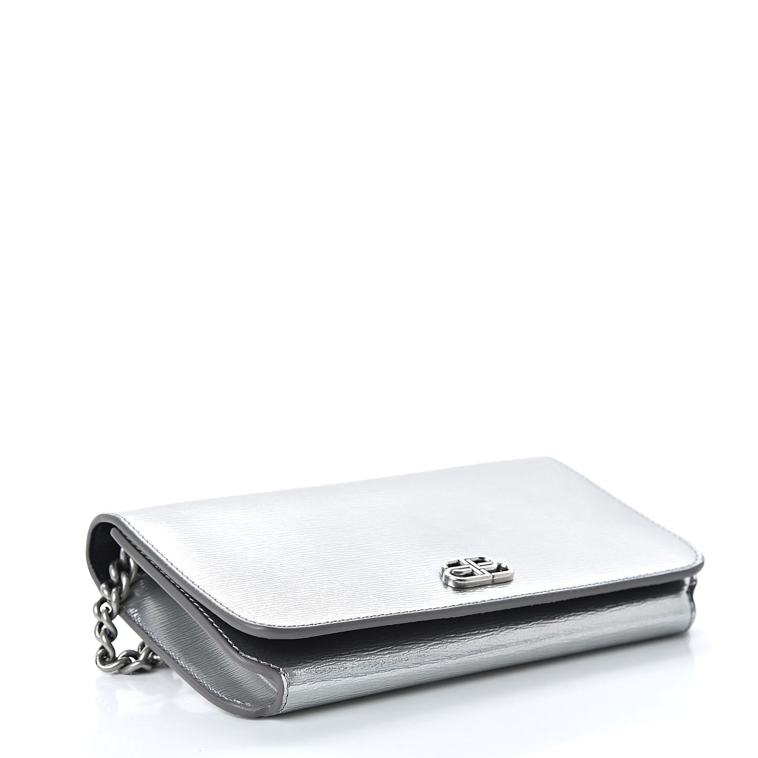 Balenciaga Metallic Grained Calfskin BB Phone Holder Wallet On Chain Silver 7 of 20