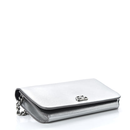 Balenciaga Metallic Grained Calfskin BB Phone Holder Wallet On Chain Silver 7 of 20