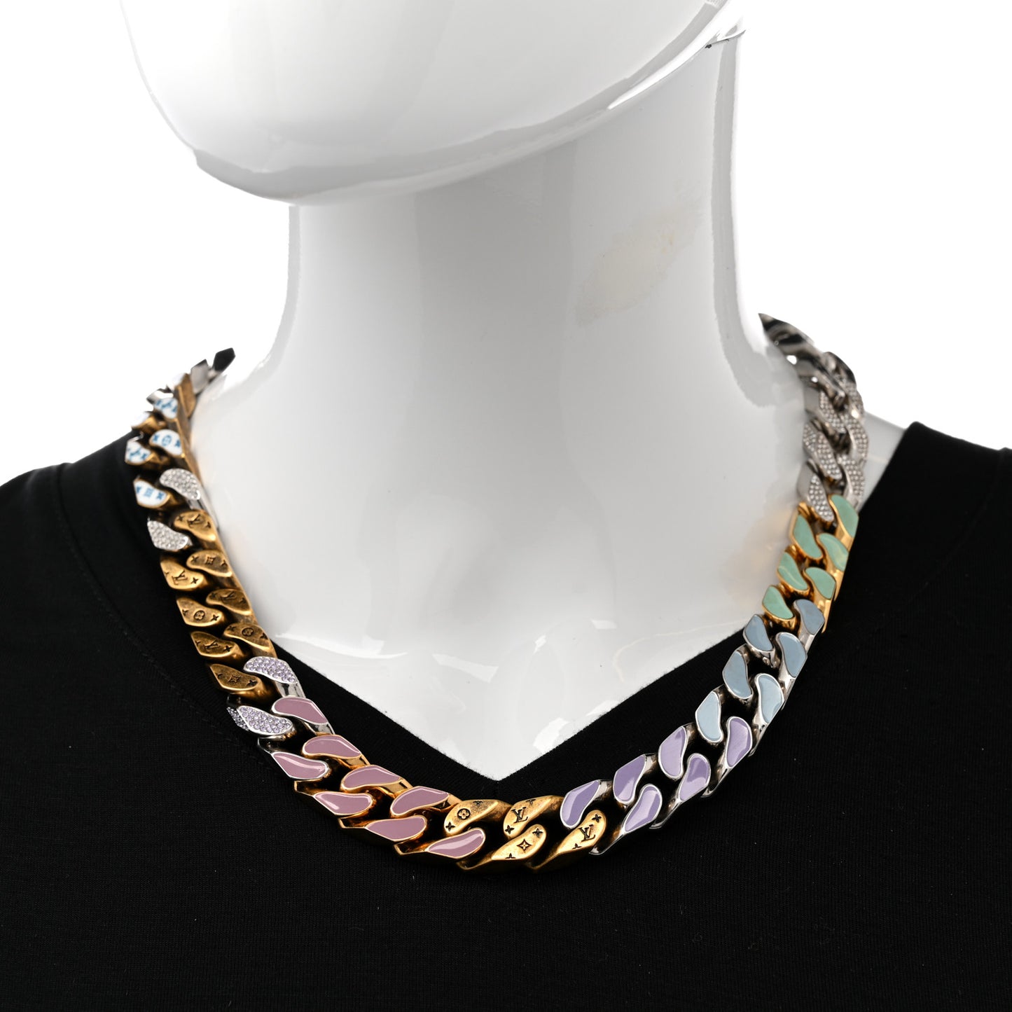 Metal Enamel Crystal Soapy Chain Necklace Silver Gold