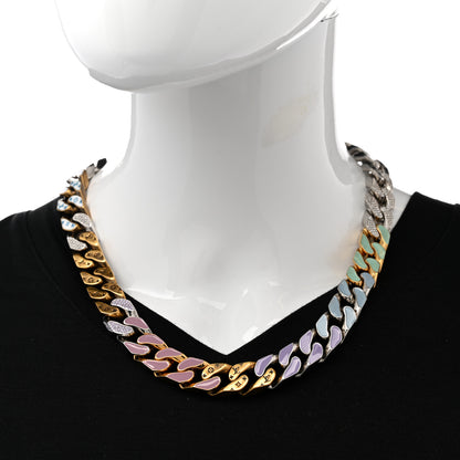 Louis Vuitton Metal Enamel Crystal Soapy Chain Necklace Silver Gold 2 of 10