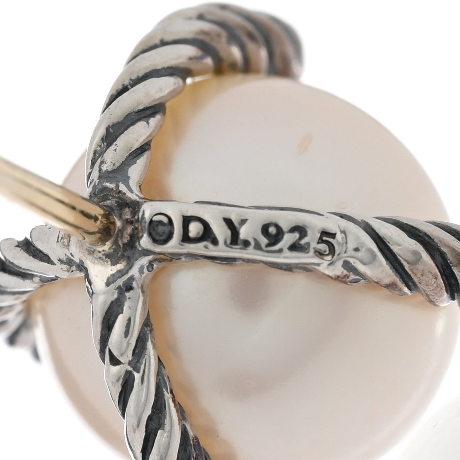 David Yurman Sterling Silver Diamond Cultured Pearl 10mm Cable Stud Earrings 4 of 4