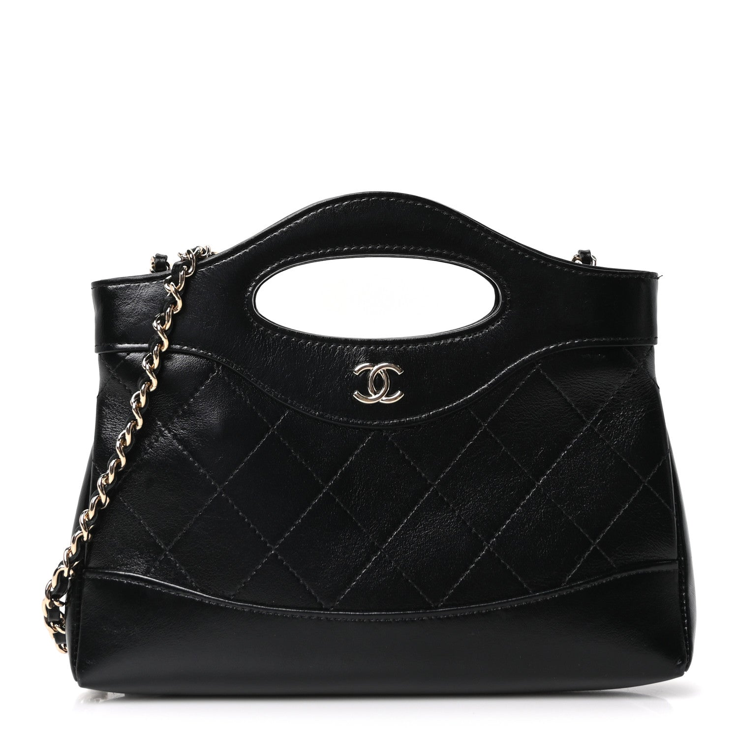 Chanel Shiny Crumpled Calfskin Quilted Nano 31 Shopping Bag Black 1 of 11