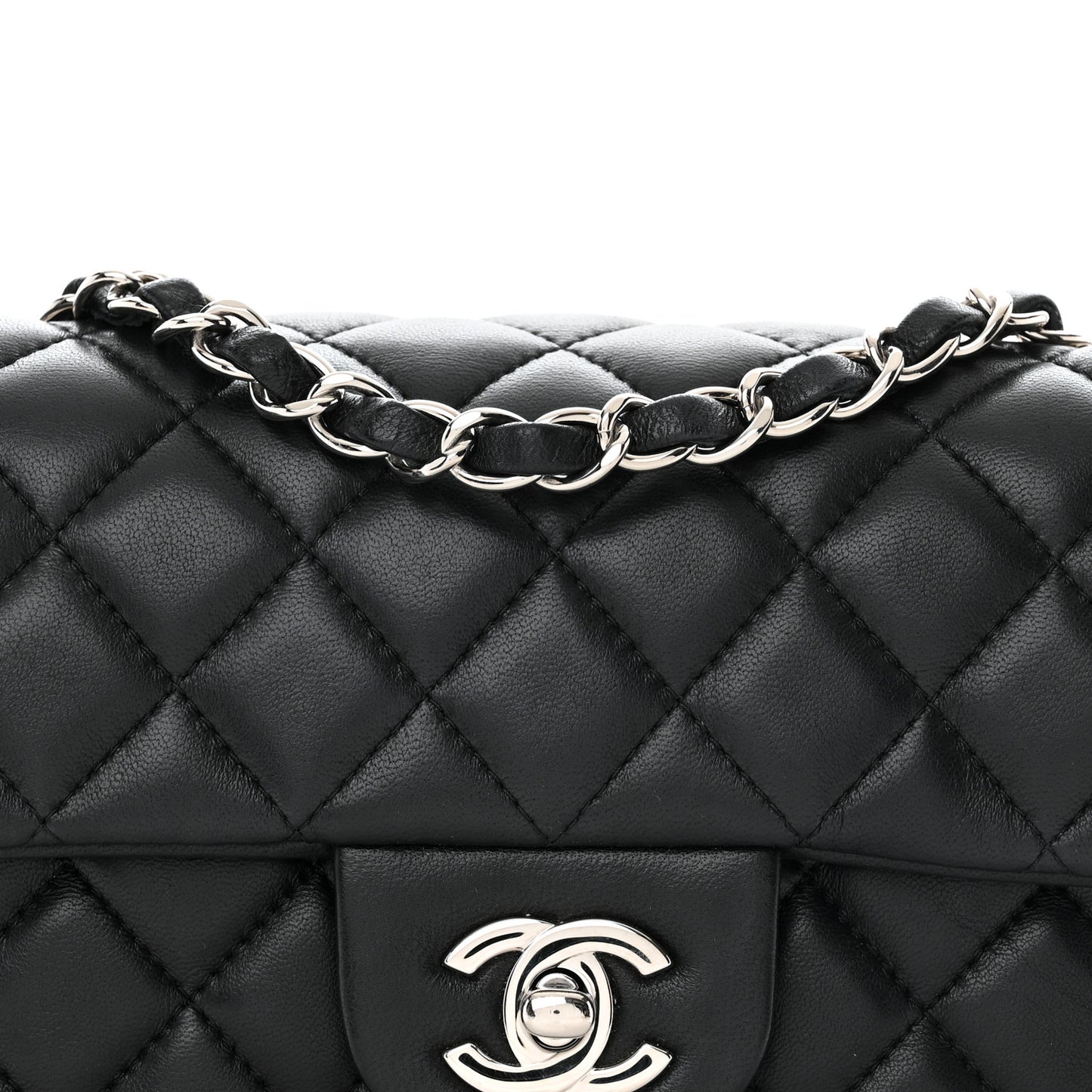 Lambskin Quilted Mini Rectangular Flap Black