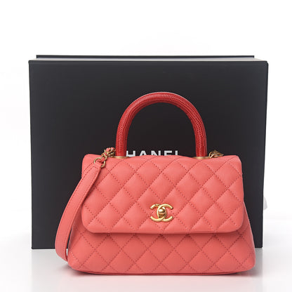 Chanel Caviar Lizard Embossed Quilted Mini Coco Handle Flap Pink 9 of 9