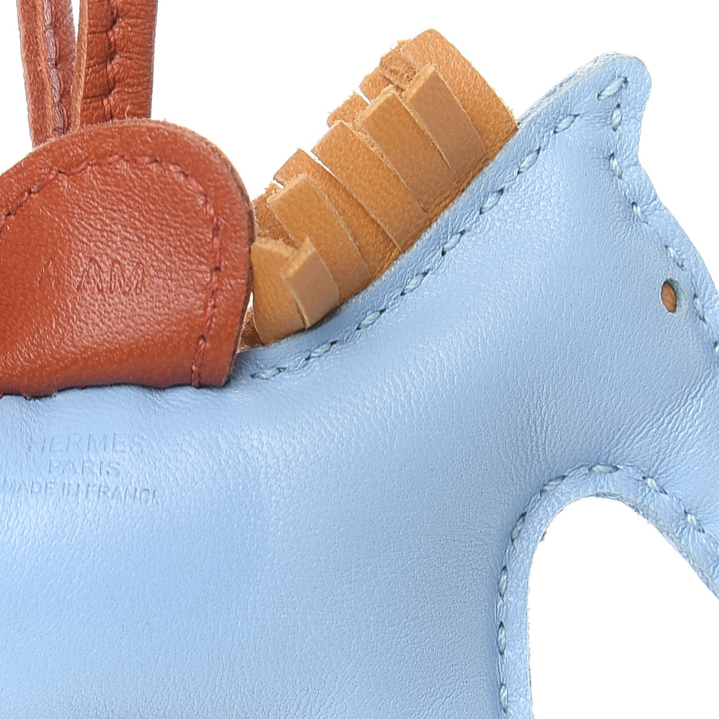 Milo Lambskin Grigri Rodeo Horse Bag Charm PM Celeste Naturel Bouton D'Or Cornaline