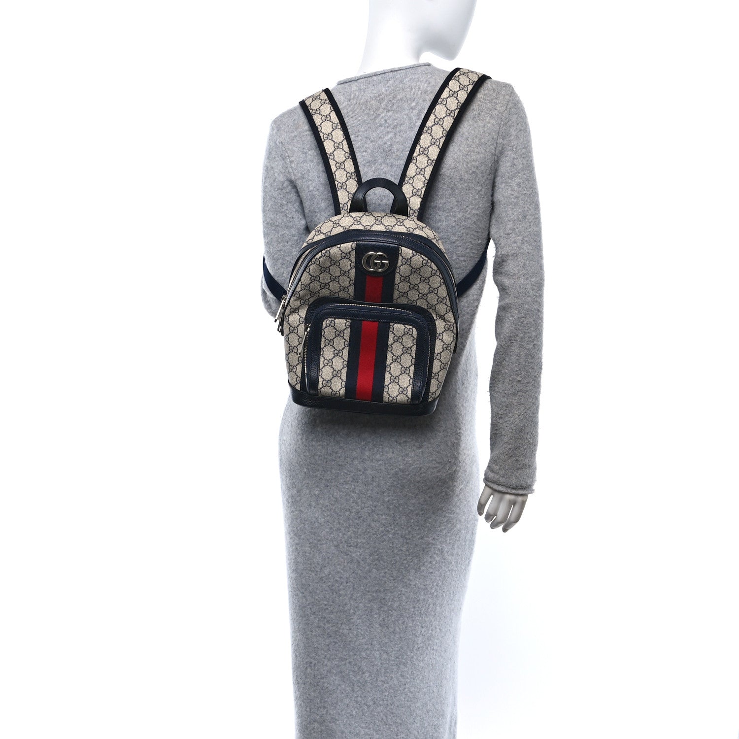 Gucci GG Supreme Monogram Textured Dollar Calfskin Web Small Ophidia Day Backpack Beige Blue Black 3 of 10