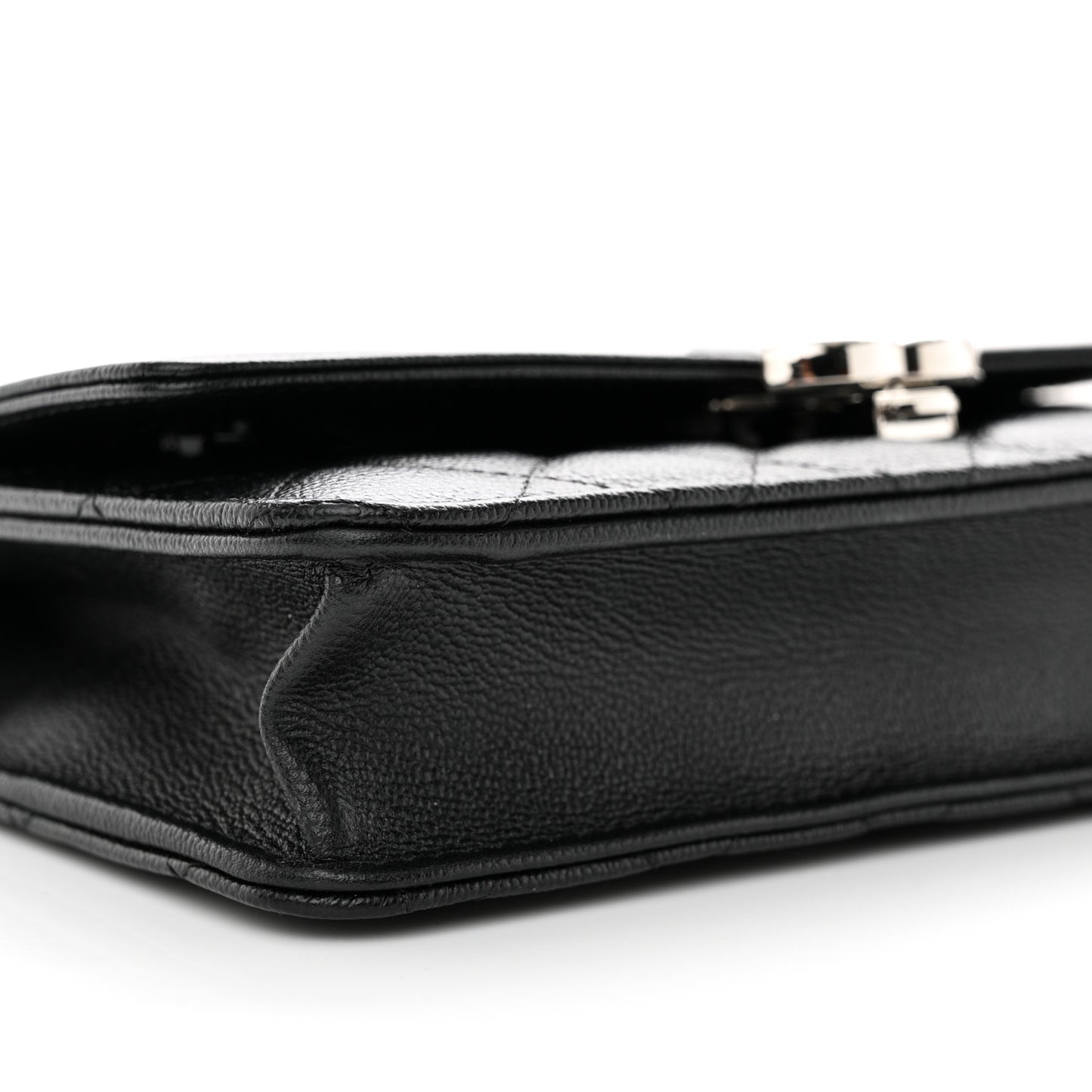 Grained Calfskin Quilted CC Box Wallet On Chain WOC Black