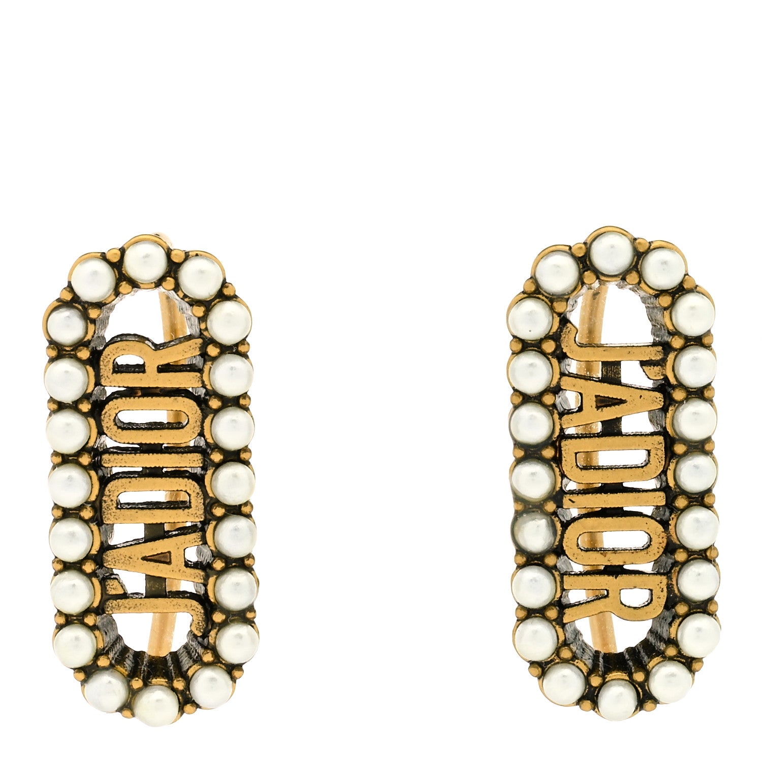 Christian Dior Pearl J'Adior Rectangle Earrings Antique Gold 1 of 3