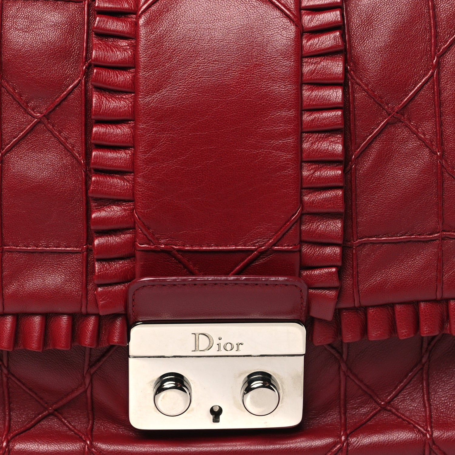 Christian Dior Lambskin Cannage Ruffle New Lock Flap Red 8 of 10
