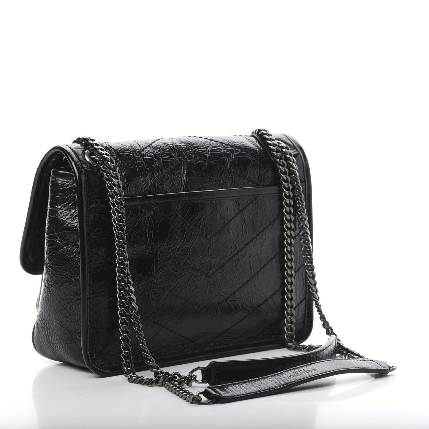 Crinkled Calfskin Matelasse Monogram Baby Niki Chain Satchel Black
