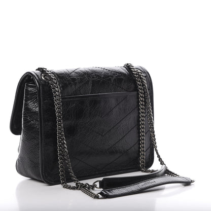 Saint Laurent Crinkled Calfskin Matelasse Monogram Baby Niki Chain Satchel Black 3 of 11