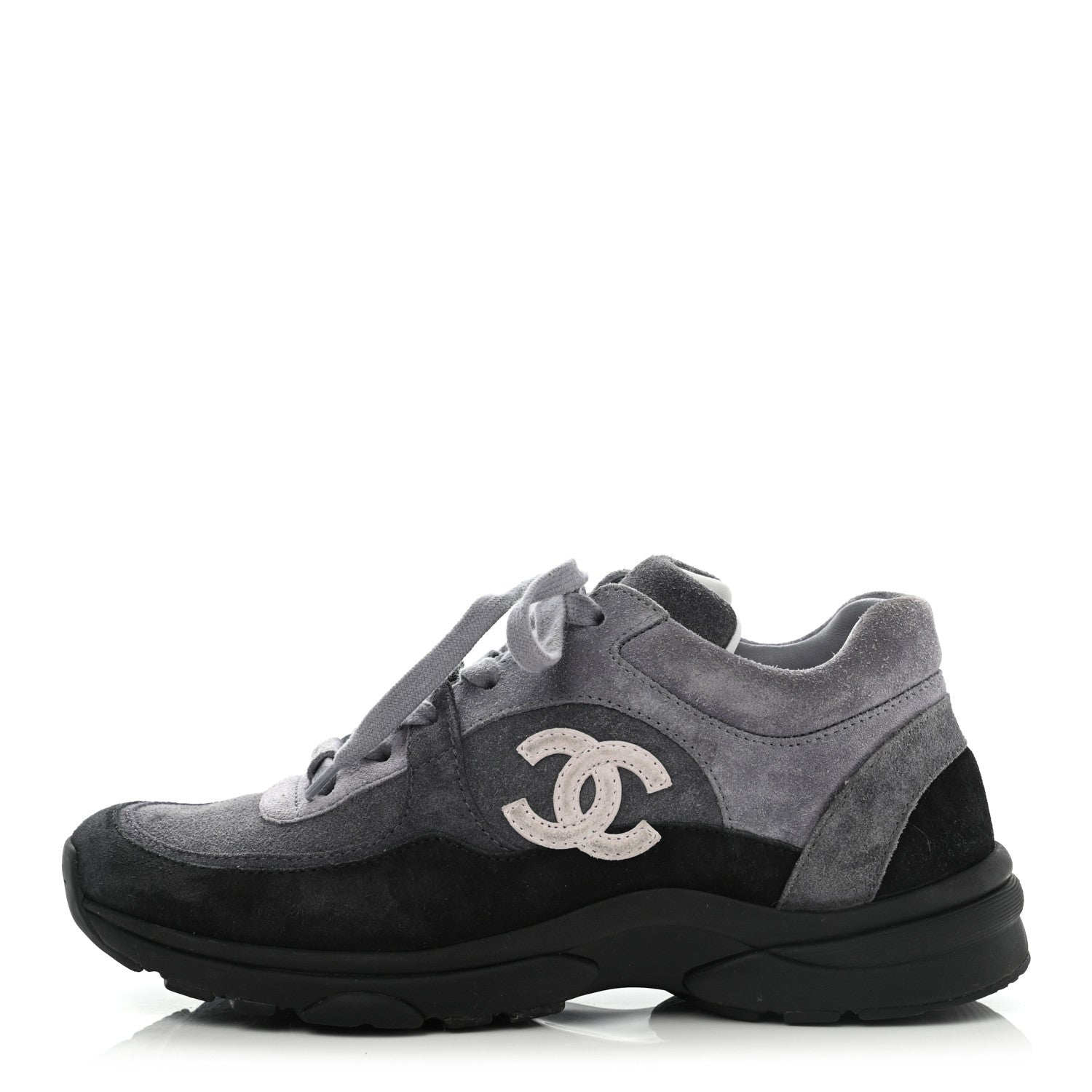 Chanel Suede Calfskin CC Sneakers 37 Black 1 of 13