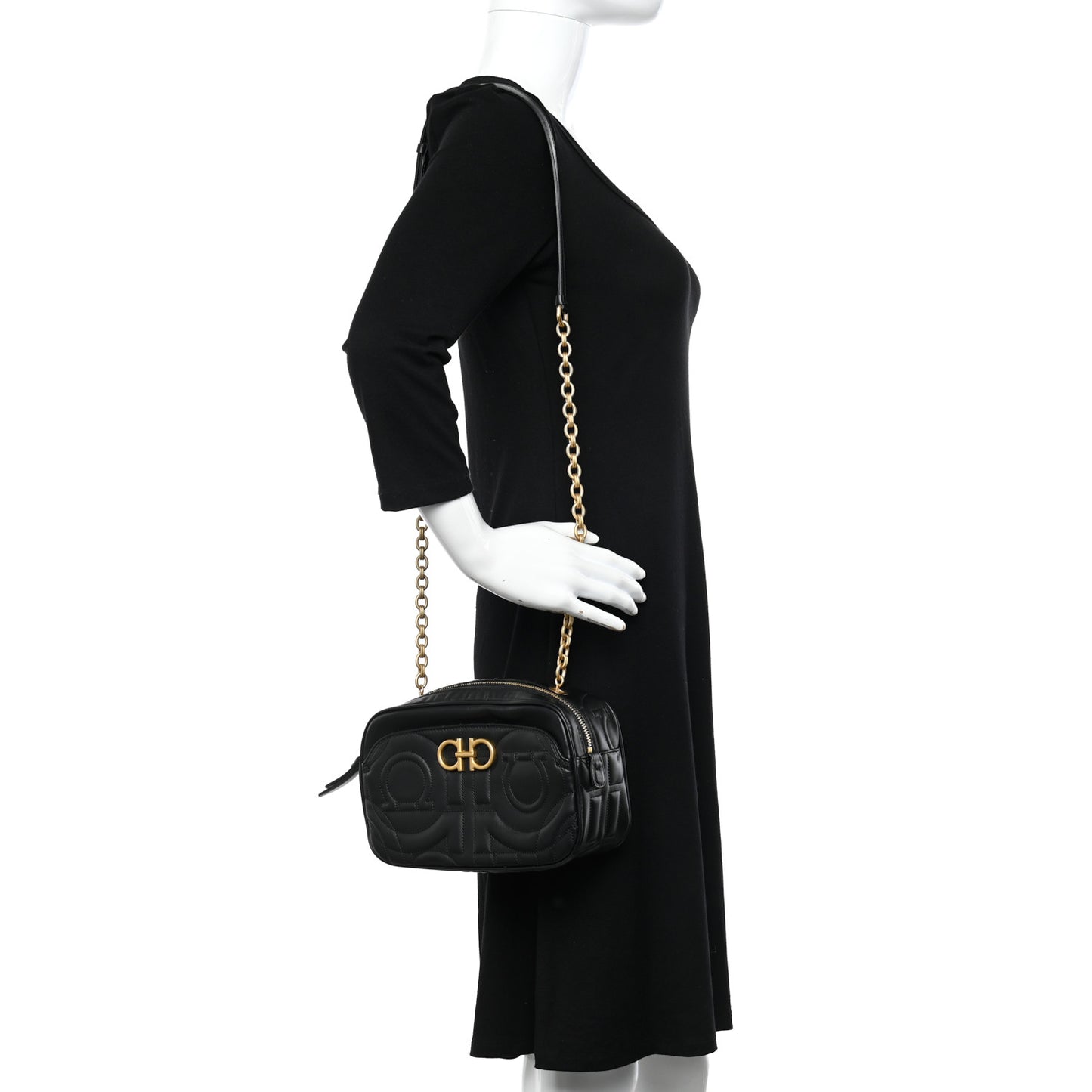 Calfskin Quilted Gancini Camera Bag Black