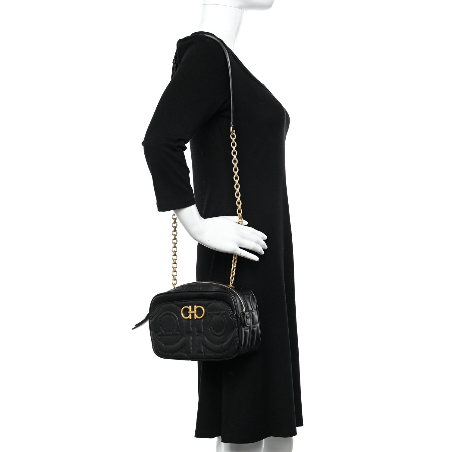 Salvatore Ferragamo Calfskin Quilted Gancini Camera Bag Black 2 of 11