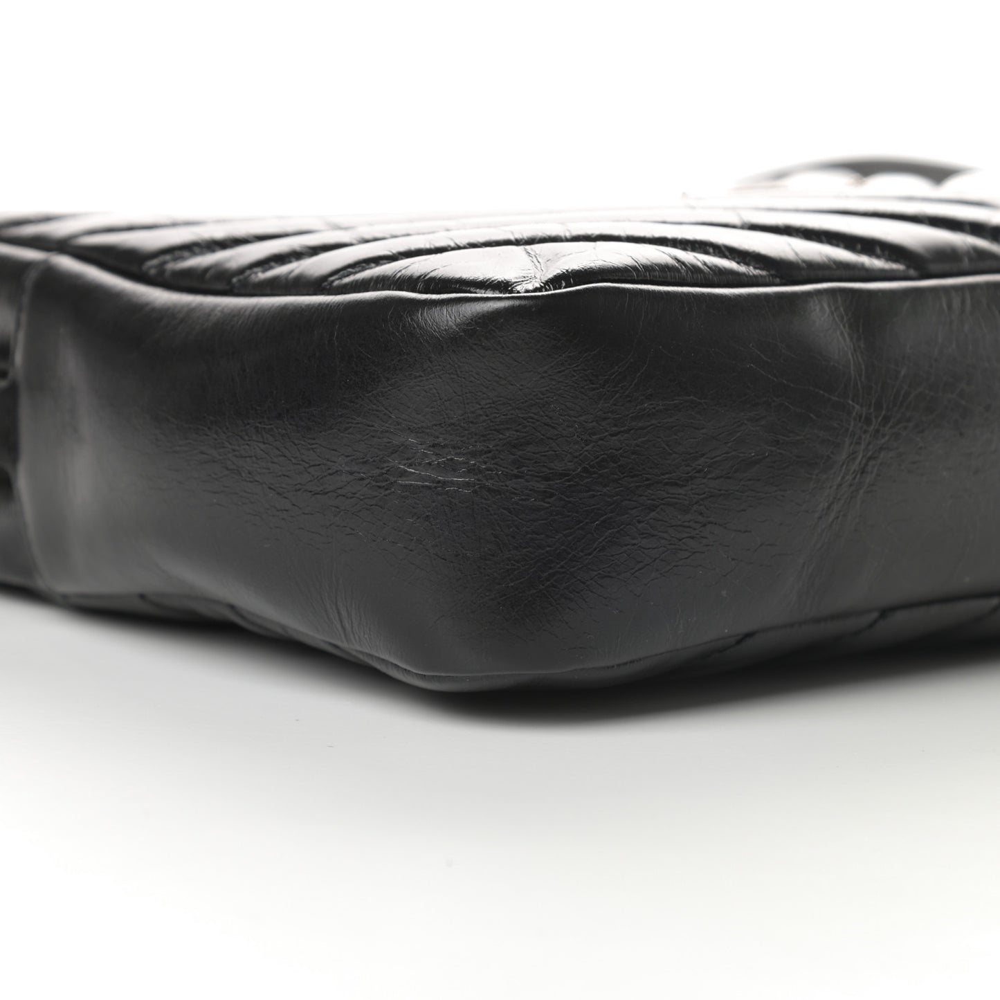 Cracked Shiny Calfskin Matelasse Monogram Lou Camera Bag Black