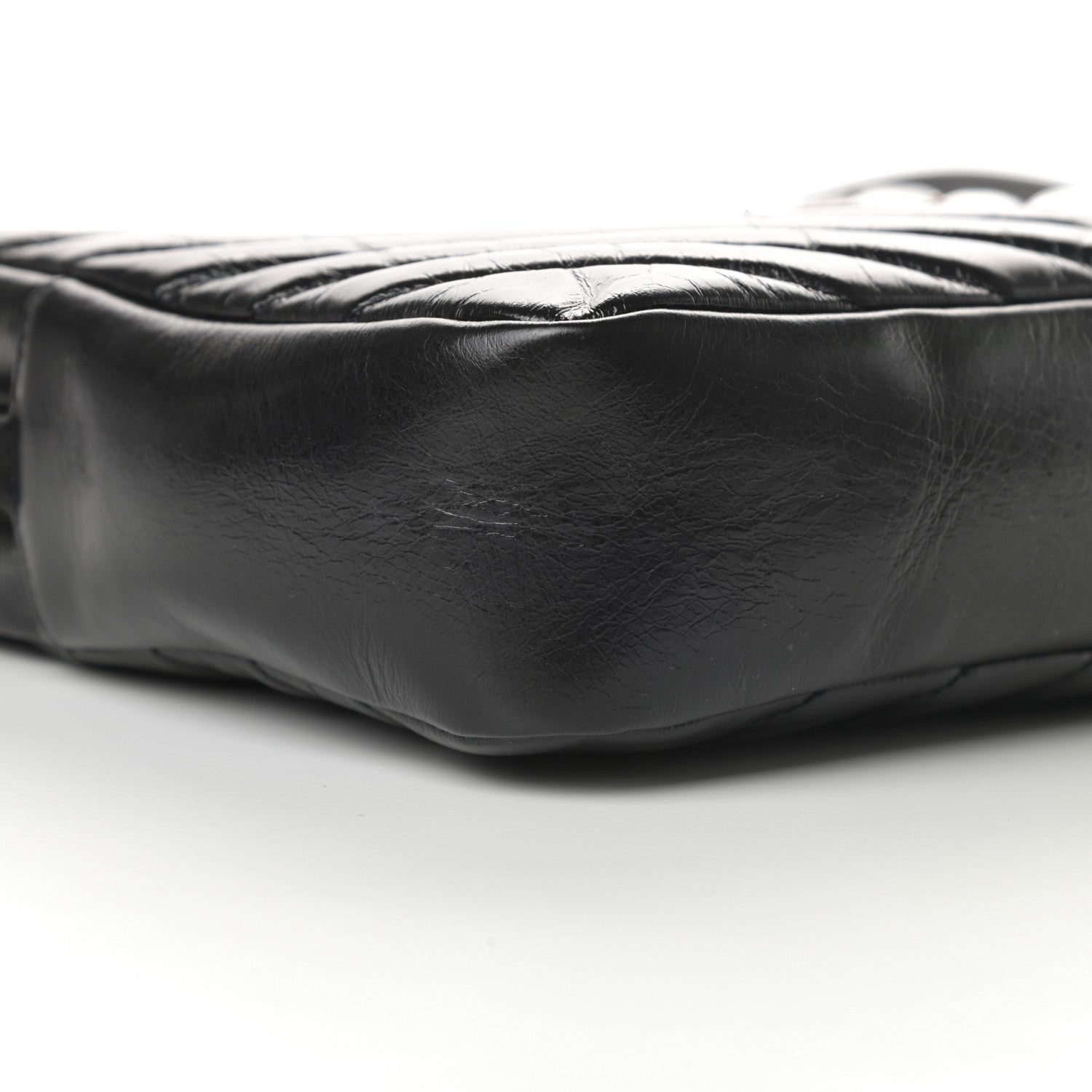 Saint Laurent Cracked Shiny Calfskin Matelasse Monogram Lou Camera Bag Black 9 of 10