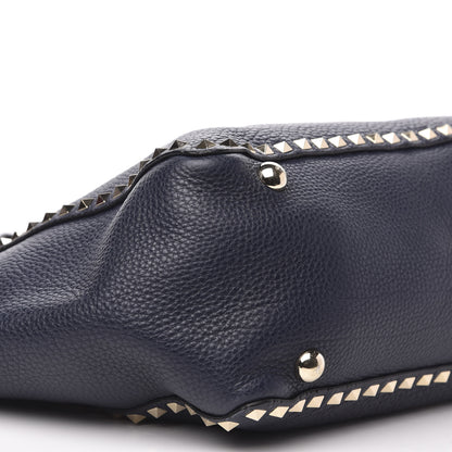 Valentino Garavani Pebbled Calfskin Medium Rockstud Tote Marine 7 of 9
