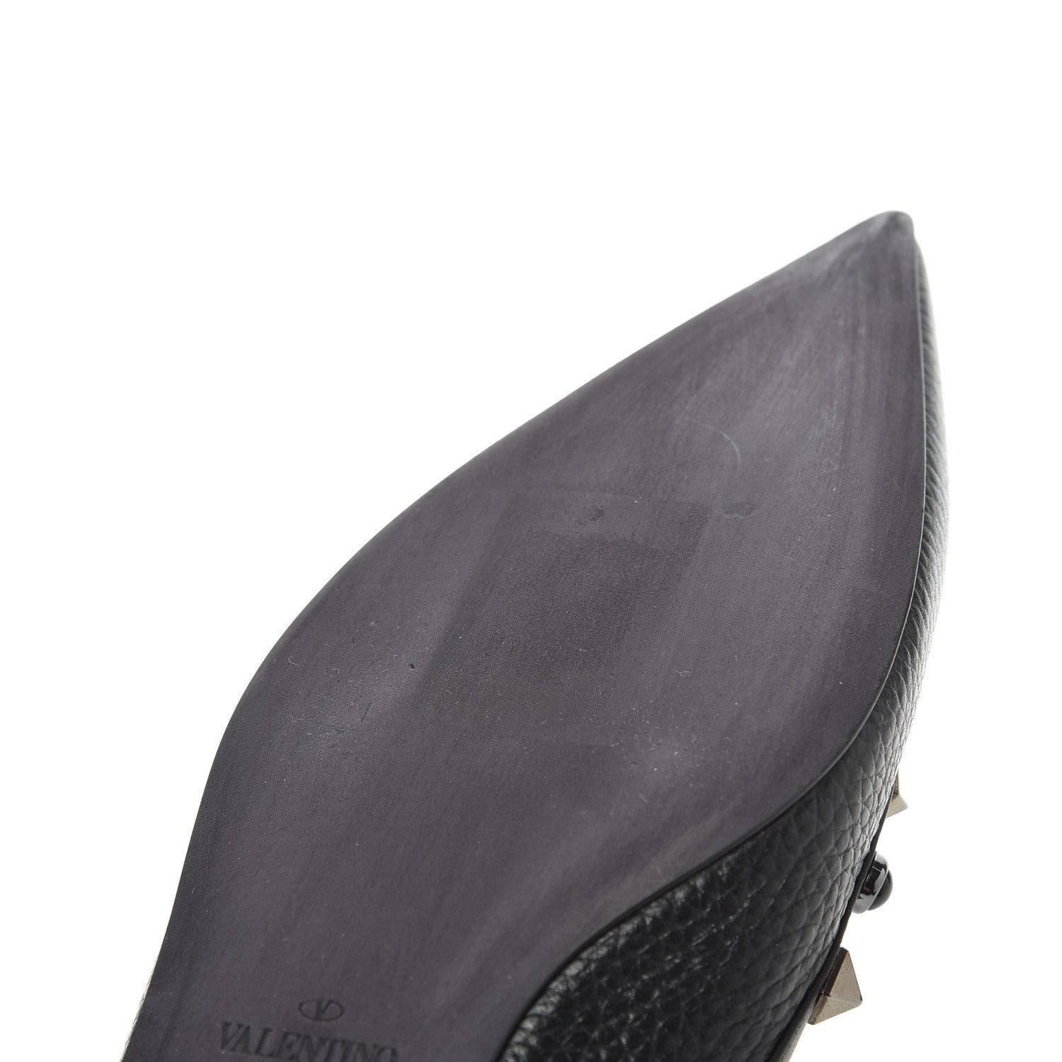 Valentino Garavani Pebbled Calfskin Onyx Rockstud Rolling Ballerina Flats 36.5 Black 9 of 16