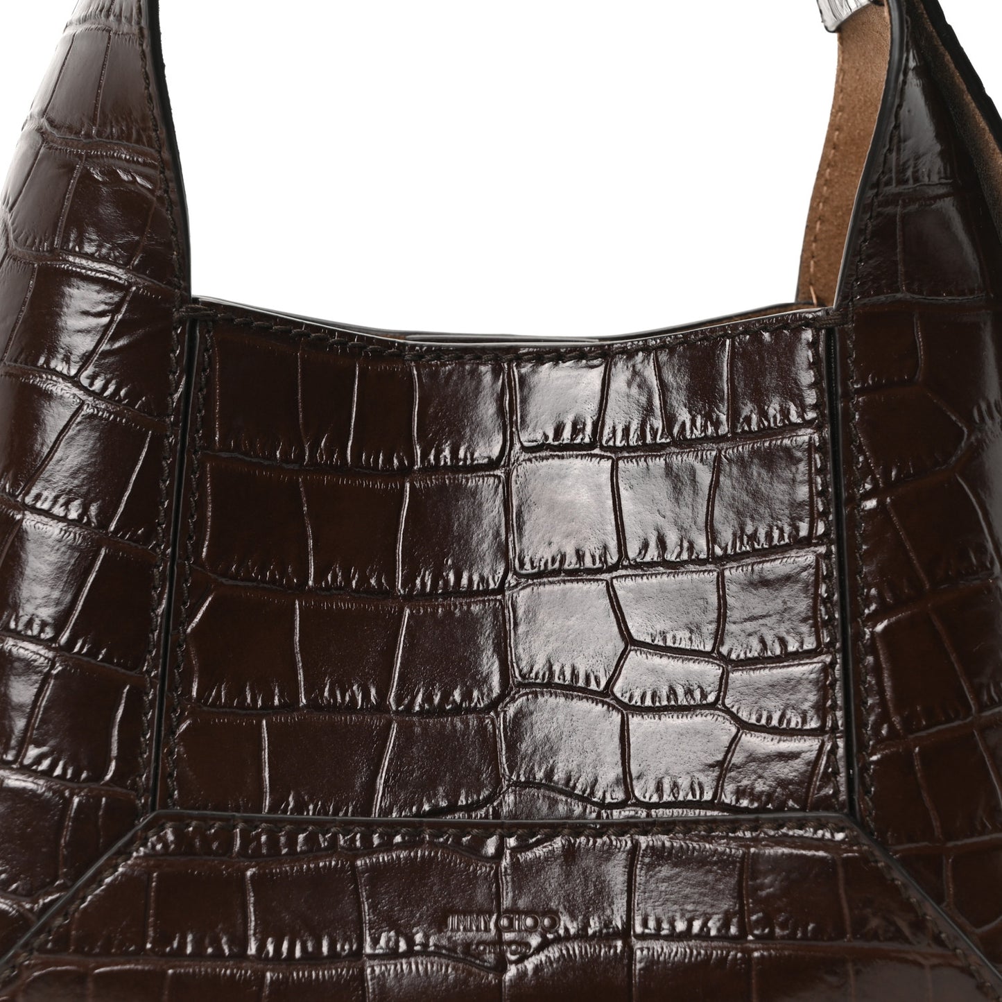 Calfskin Crocodile Embossed Small Diamond Hobo Chocolate