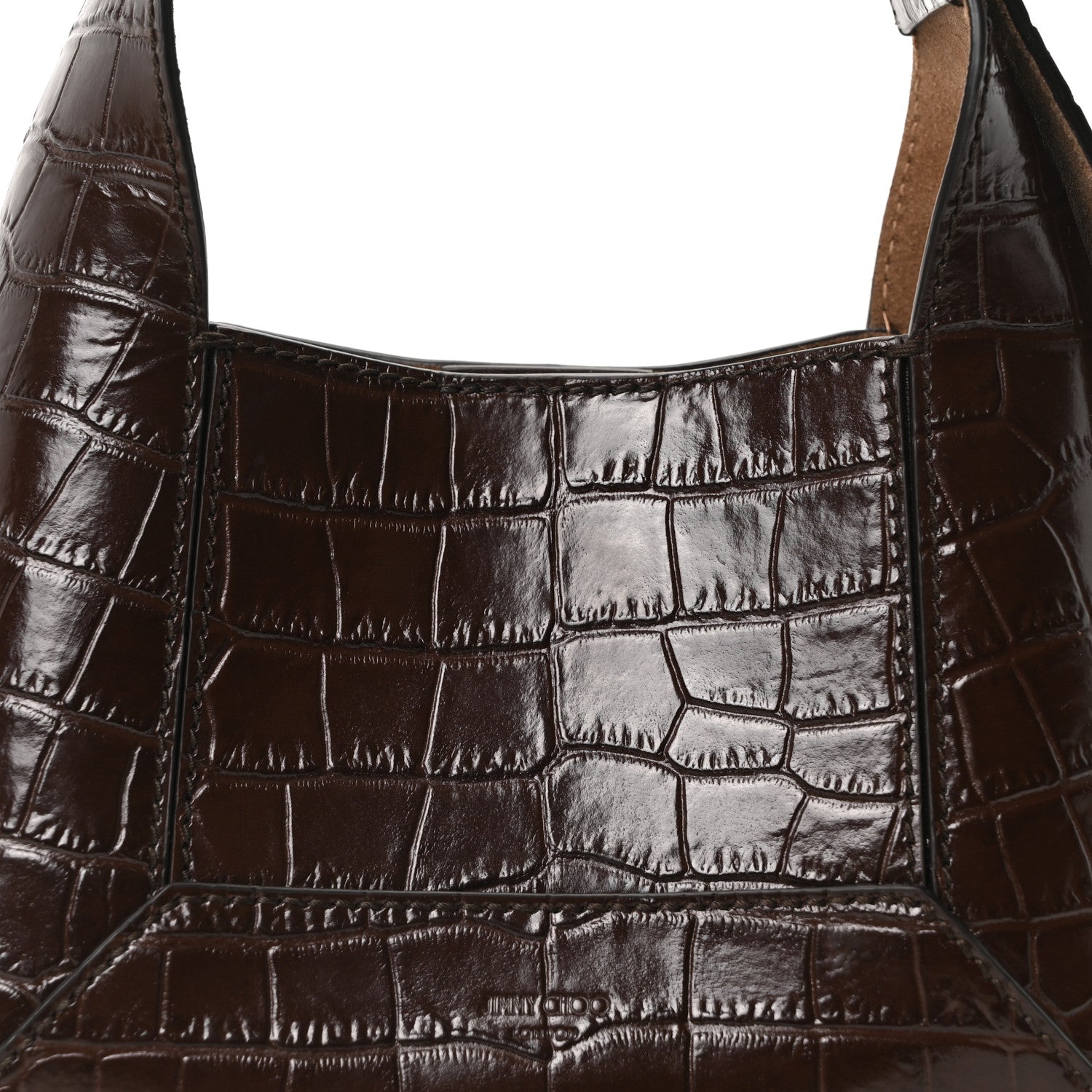 Jimmy Choo Calfskin Crocodile Embossed Small Diamond Hobo Chocolate 7 of 9