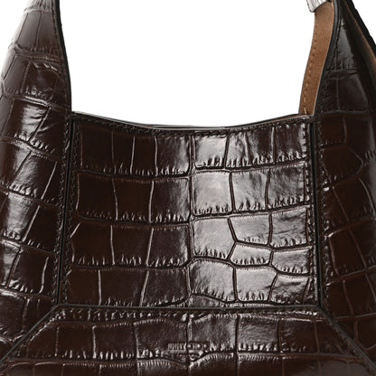 Jimmy Choo Calfskin Crocodile Embossed Small Diamond Hobo Chocolate 7 of 9