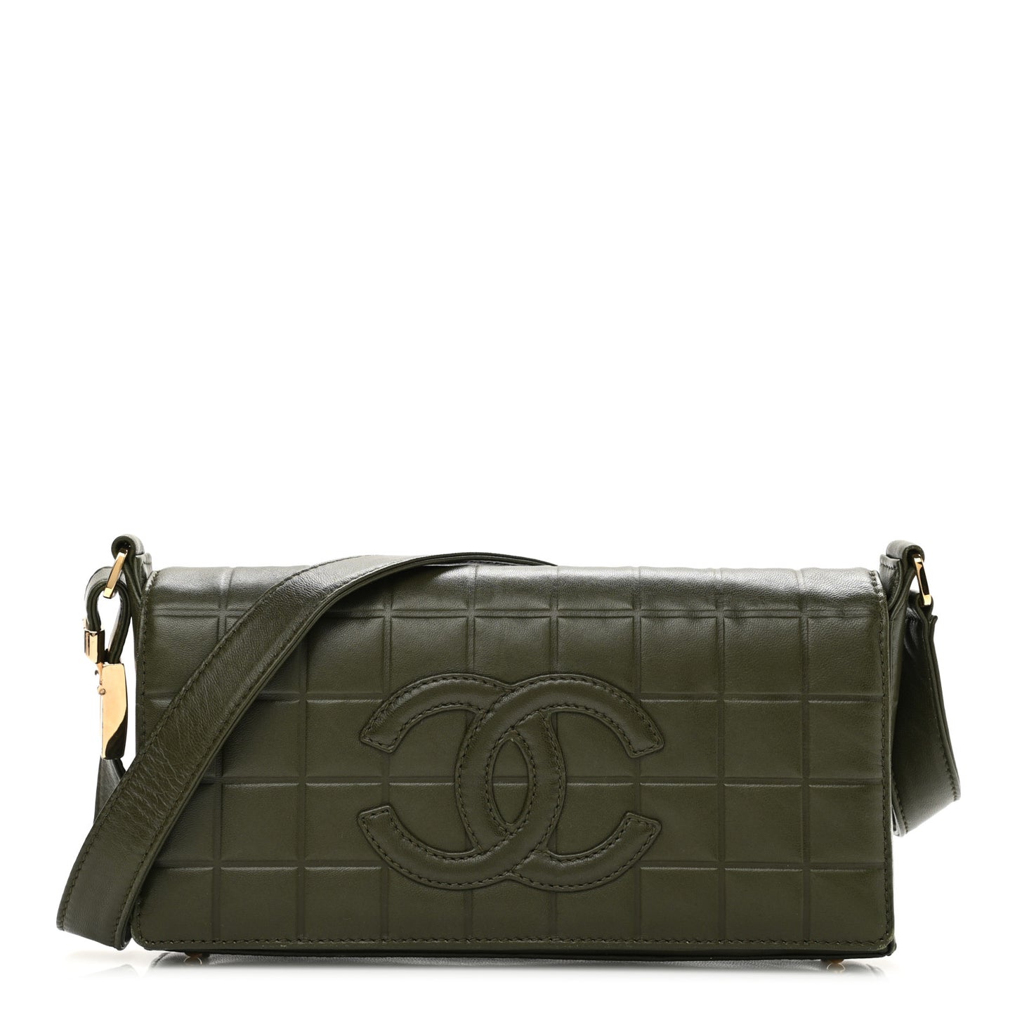 Lambskin Quilted CC Chocolate Bar Flap Green