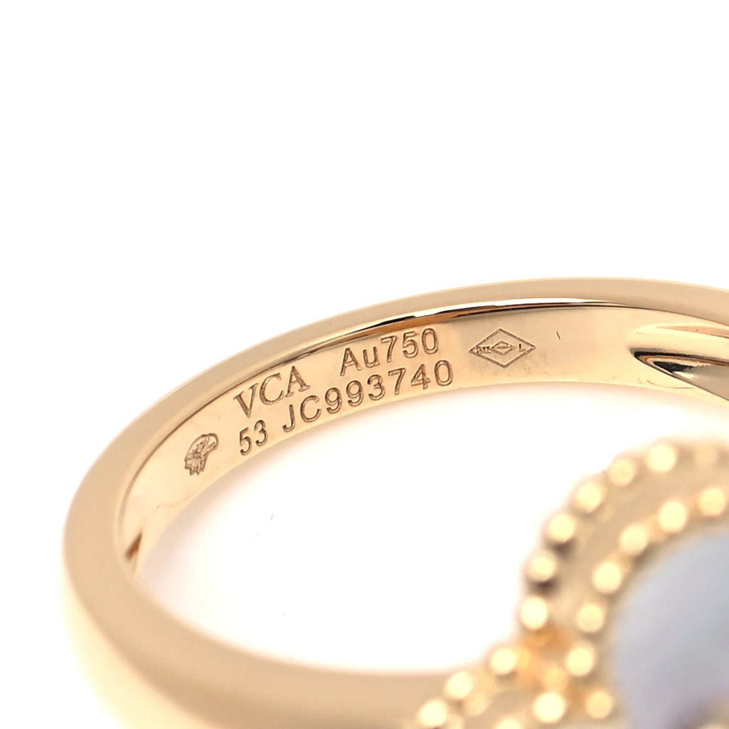 18K Yellow Gold Diamond Mother of Pearl Vintage Alhambra Ring 53 6.25