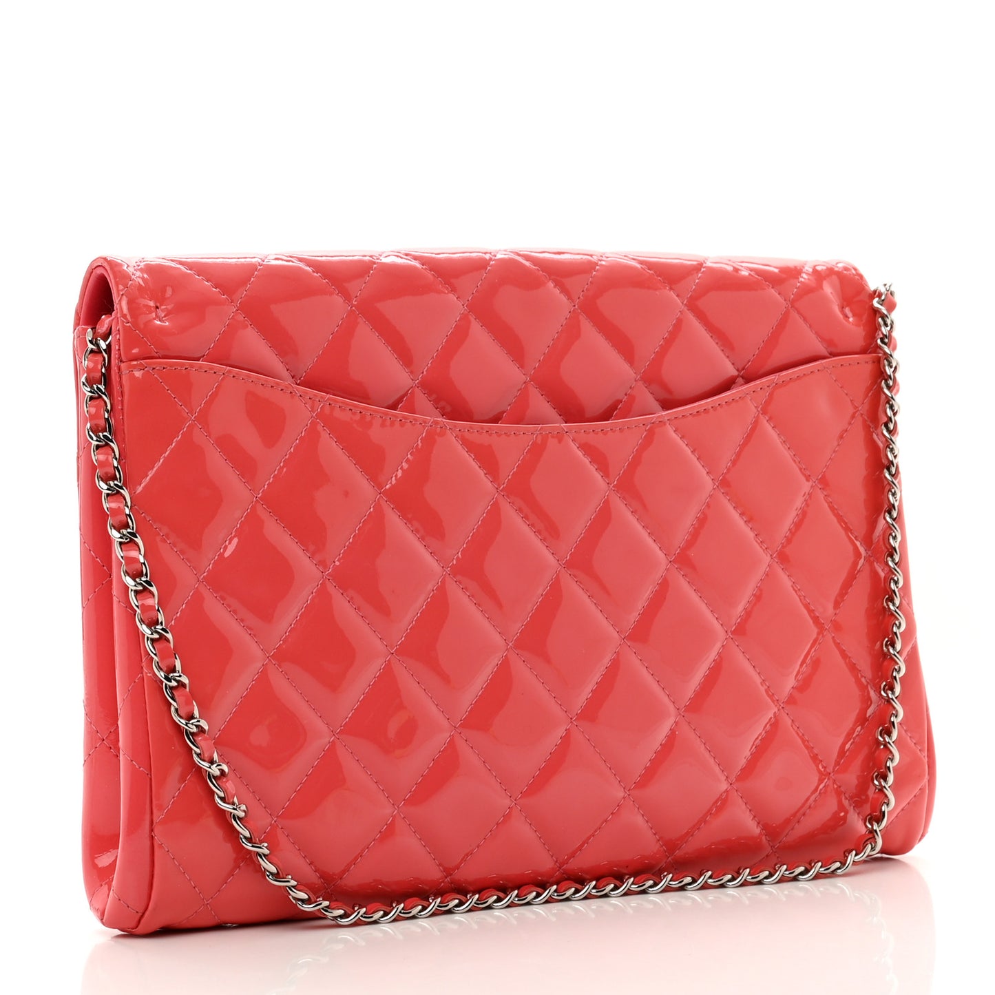 Patent Quilted Clutch with Chain Flap Fuchsia