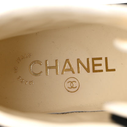 Chanel Shiny Calfskin Quilted Lace Up Combat Boots 37.5 Ivory Black 7 of 11