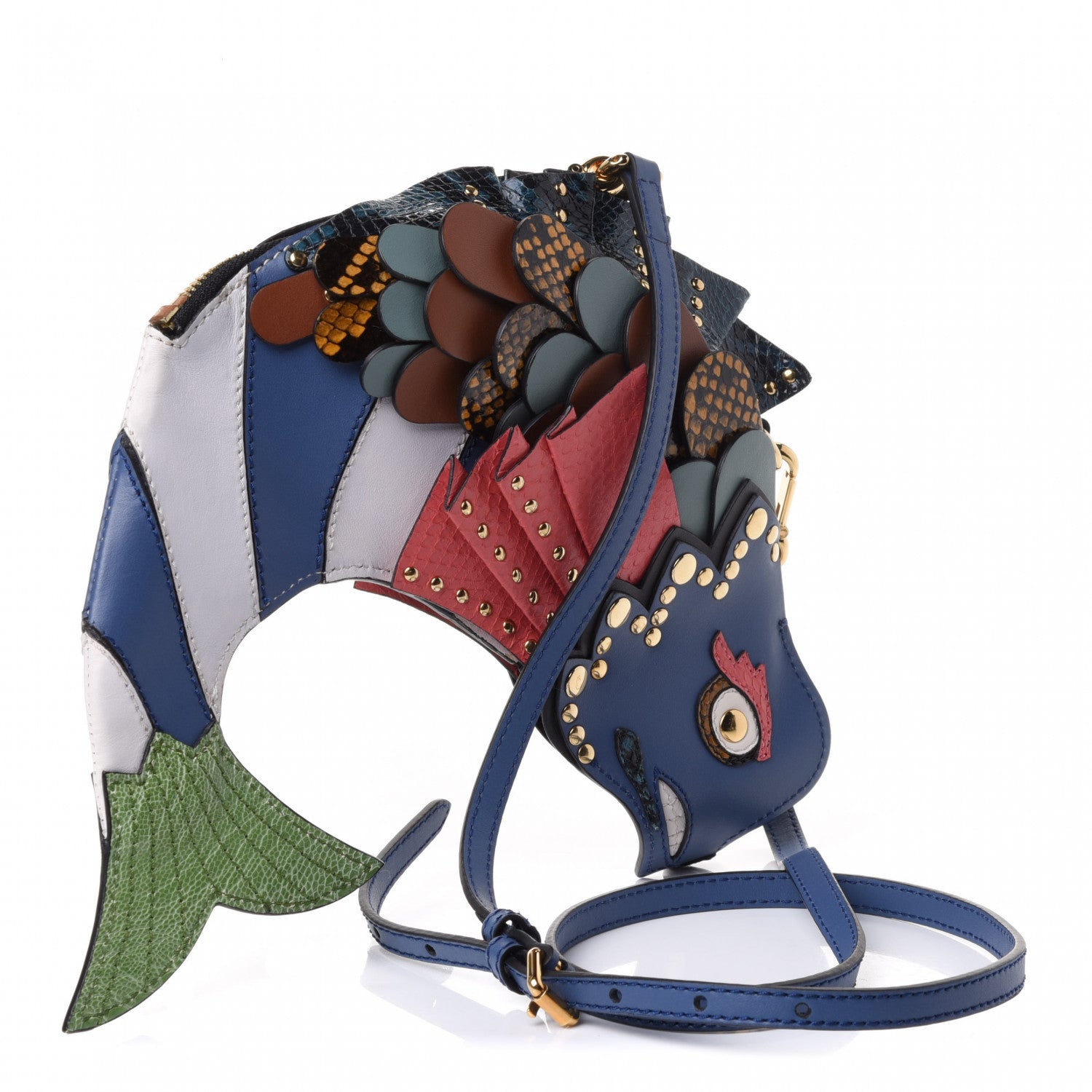 Burberry Calfskin Embossed Snakeskin Fish Shoulder Bag Dark Cobalt 2 of 4