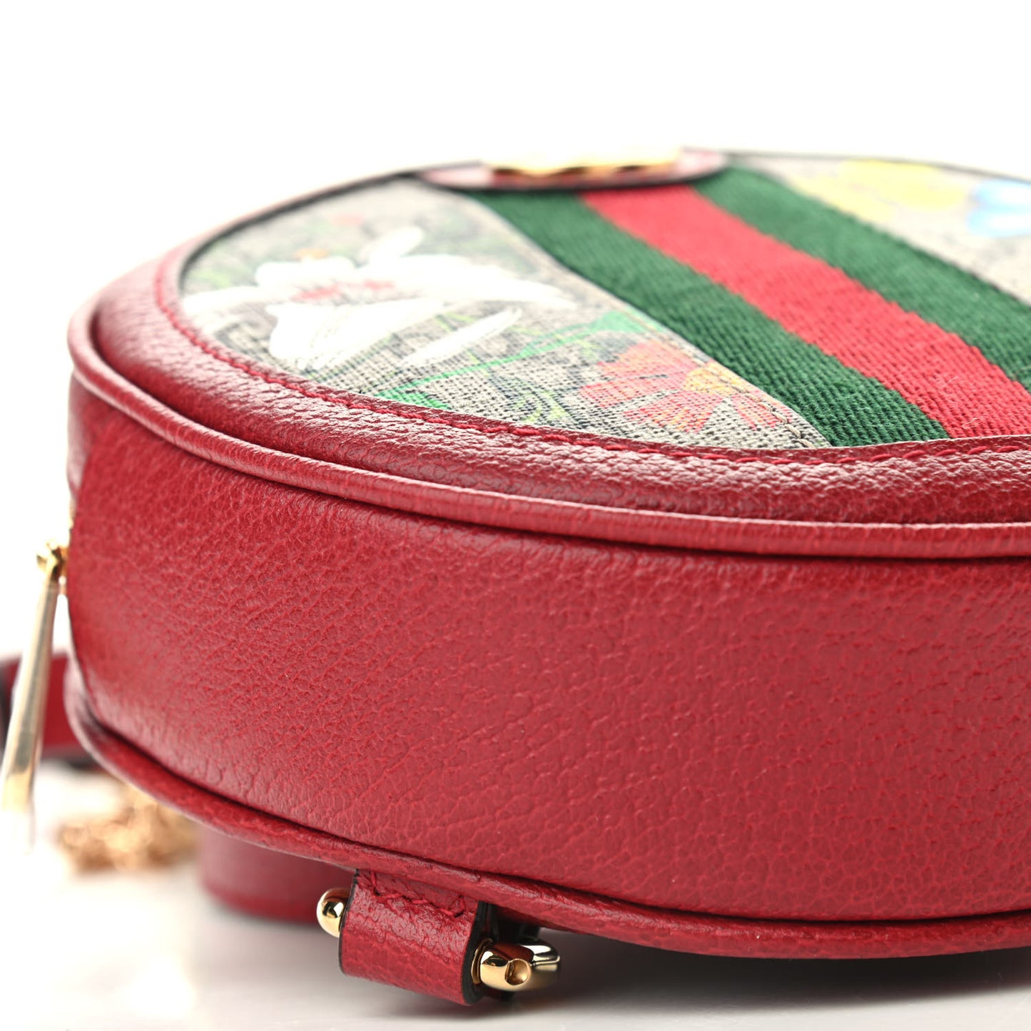 GG Supreme Monogram Web Flora Mini Ophidia Round Backpack Red