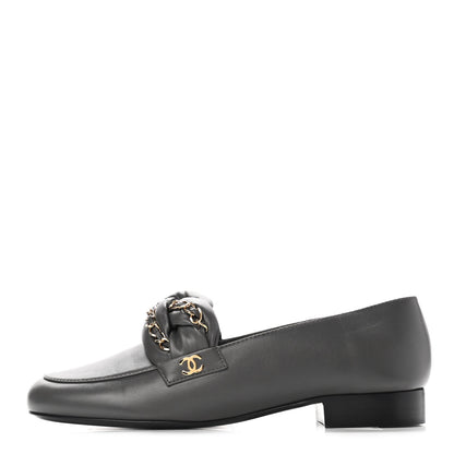 Chanel Lambskin CC Braided Chain Loafers 37 Grey 1 of 9