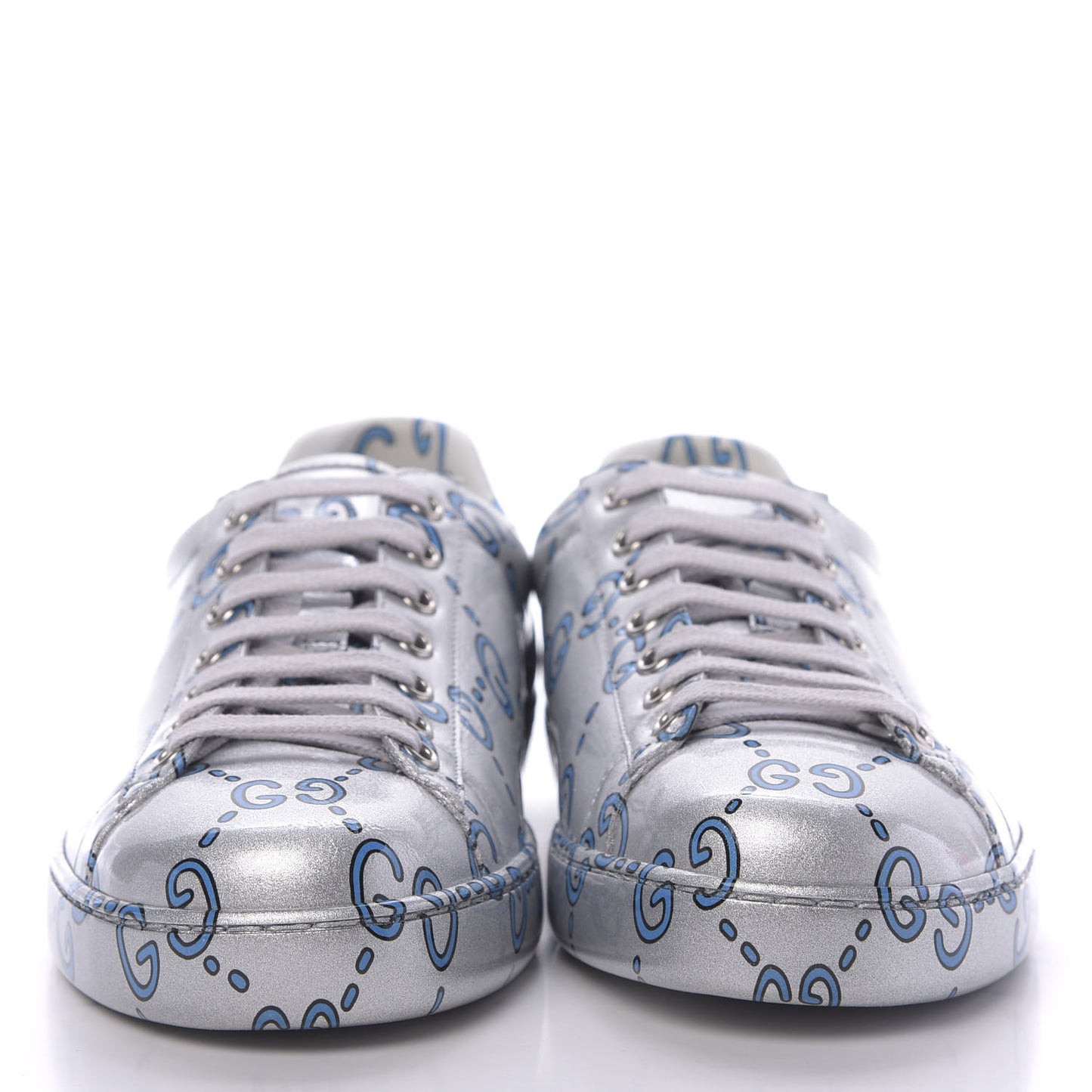 Miro Rubber Wax GucciGhost Print Mens New Ace Sneakers 7.5 Silver