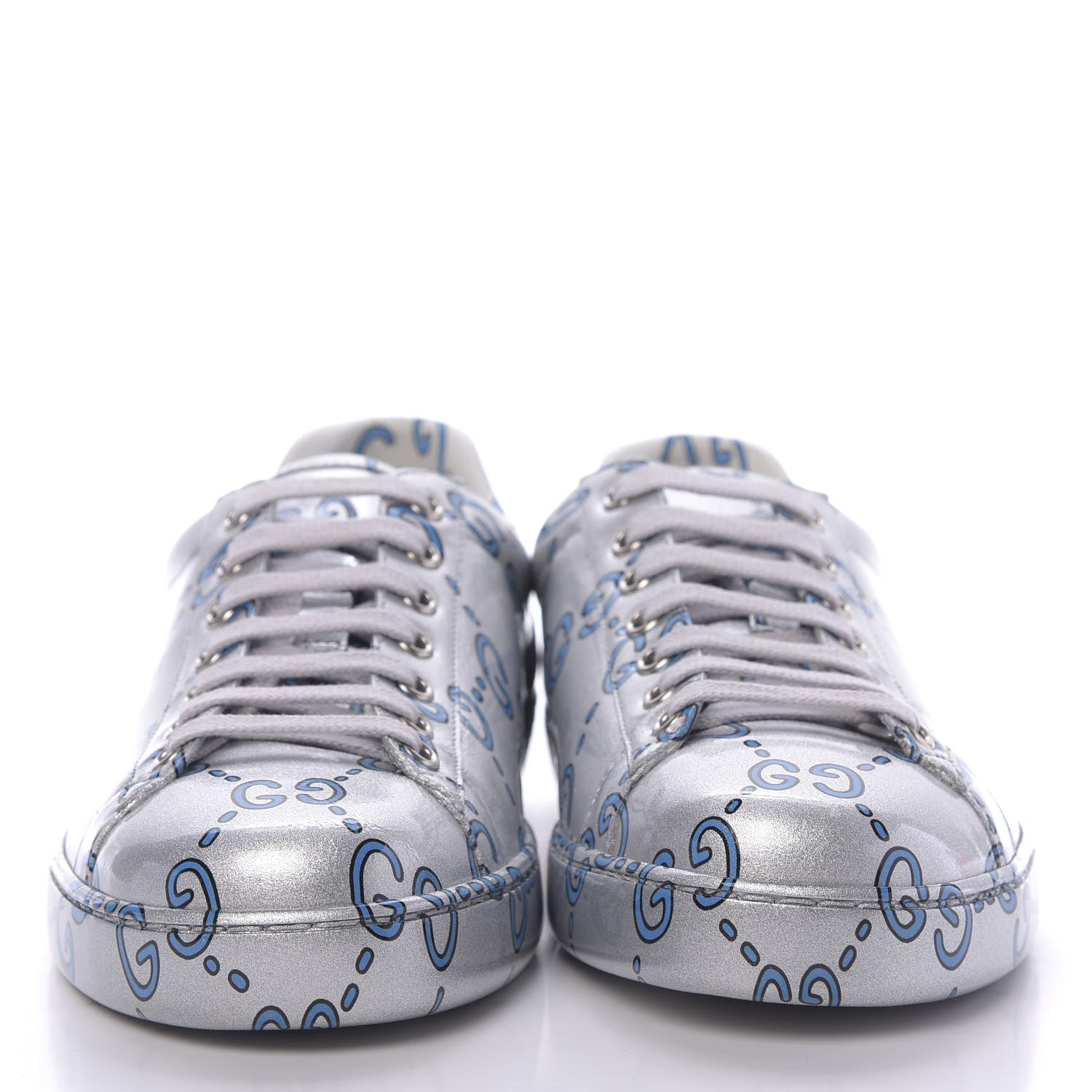 Gucci Miro Rubber Wax GucciGhost Print Mens New Ace Sneakers 7.5 Silver 2 of 9
