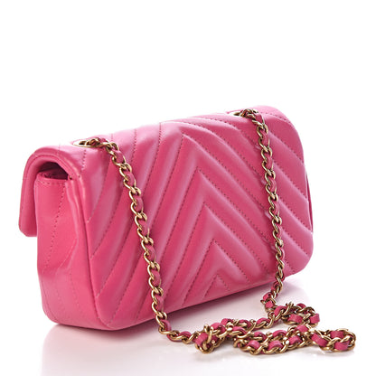 Chanel Lambskin Chevron Quilted Extra Mini Rectangular Flap Dark Pink 3 of 10