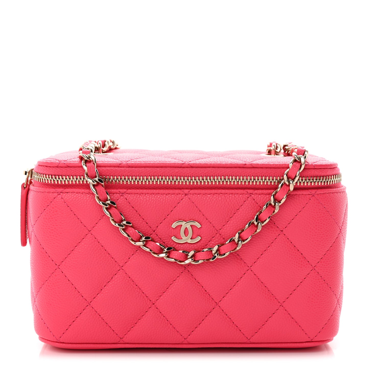 Caviar Quilted Small Vanity Case With Chain Pink